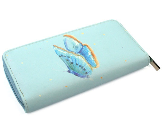 Black Ginger Kat Jackson Blue Butterfly Large Zip Purse