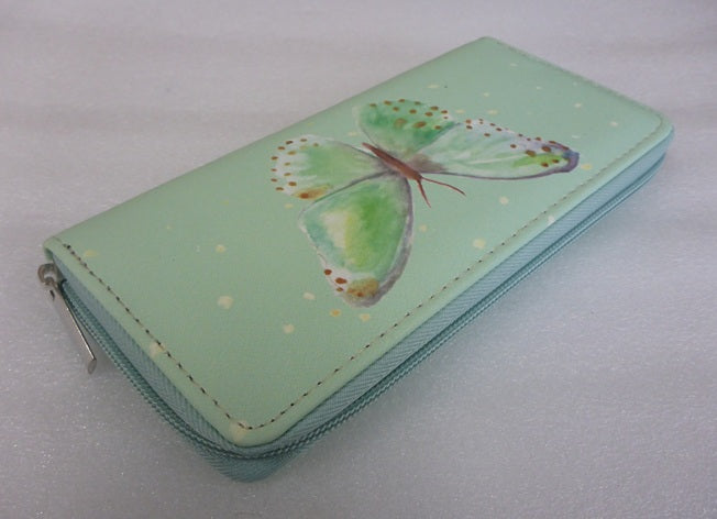 Black Ginger Kat Jackson Mint Green Butterfly Large Zip Purse