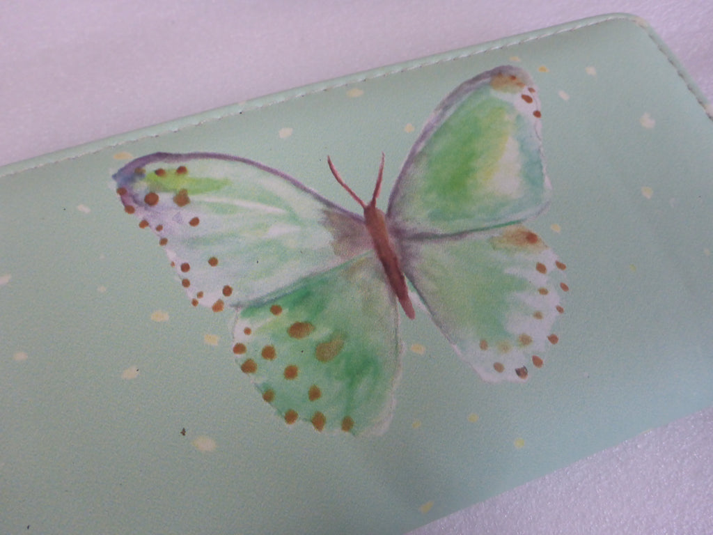 Black Ginger Kat Jackson Mint Green Butterfly Large Zip Purse