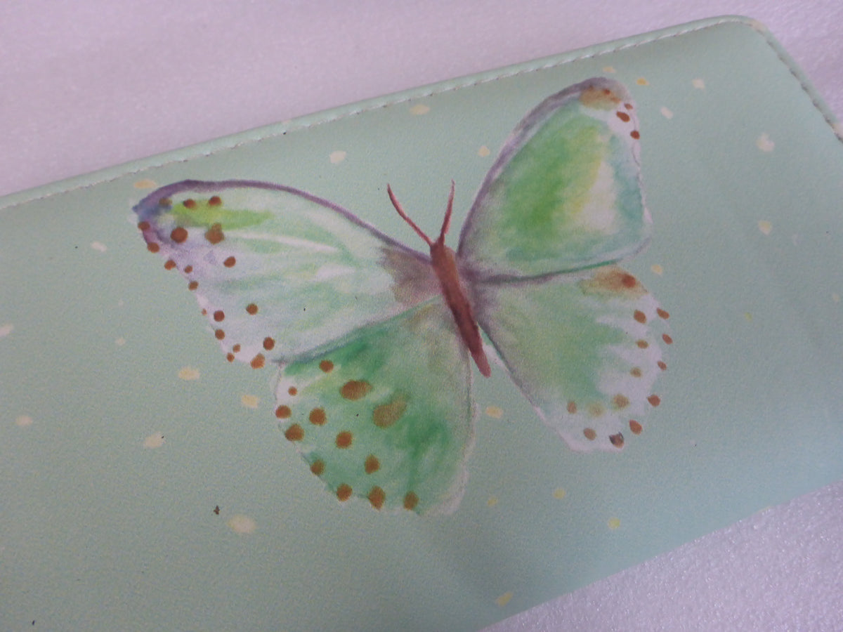 Black Ginger Kat Jackson Mint Green Butterfly Large Zip Purse
