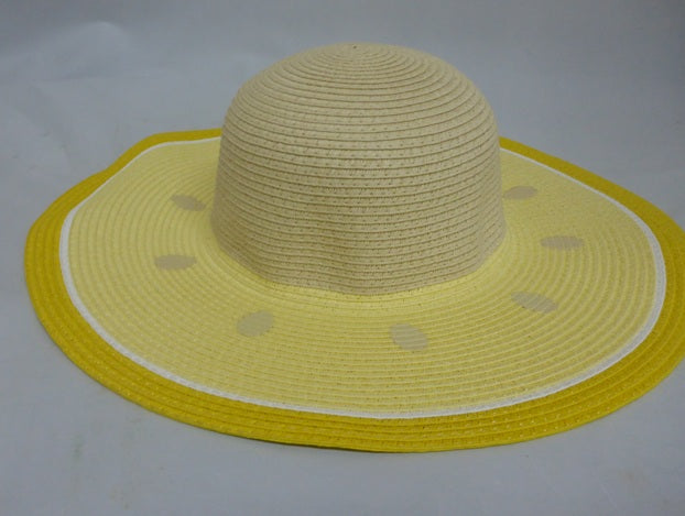 Black Ginger Wide Brim Sun Hat Foldable Roll Up + Travel Bag - Lemon Slice