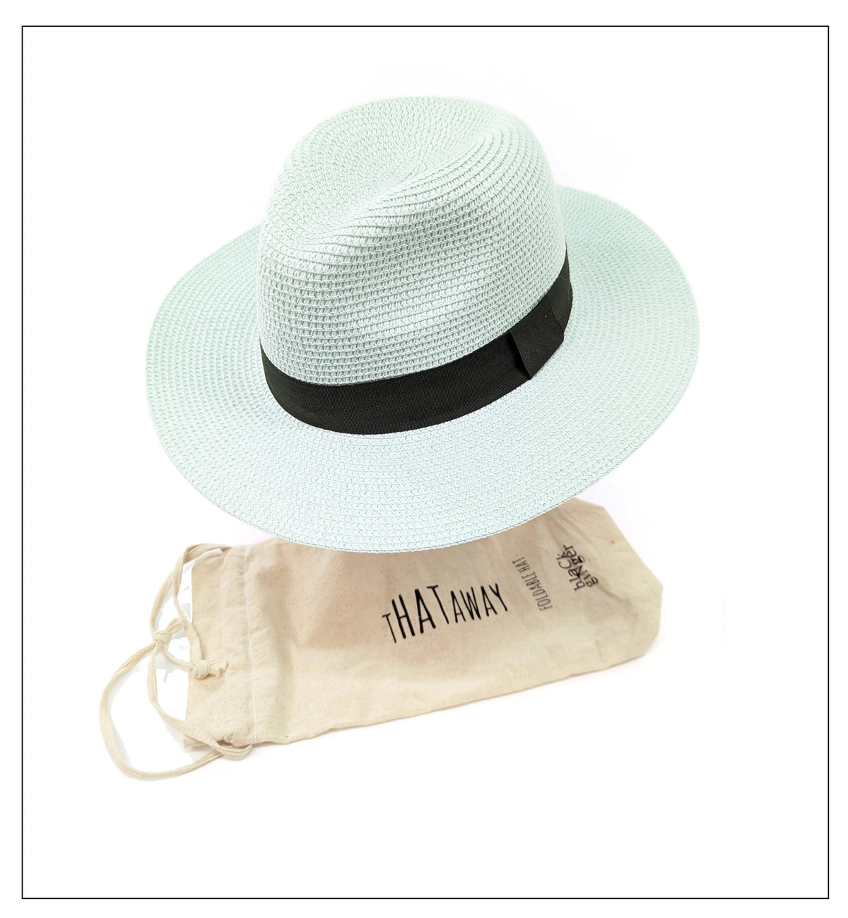 Black Ginger Panama Hat Foldable Roll Up + Travel Bag - Mint Green