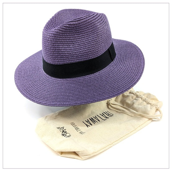 Black Ginger Regal Purple Foldable Panama Hat with Travel Bag 57cm