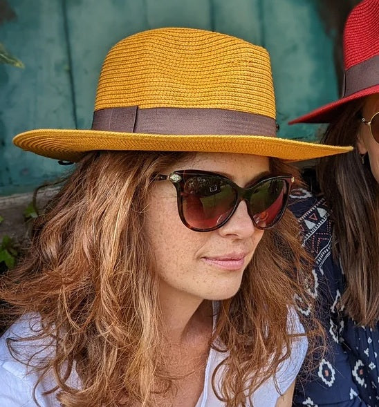 Black Ginger Panama Hat Foldable Roll Up + Travel Bag Mustard Yellow