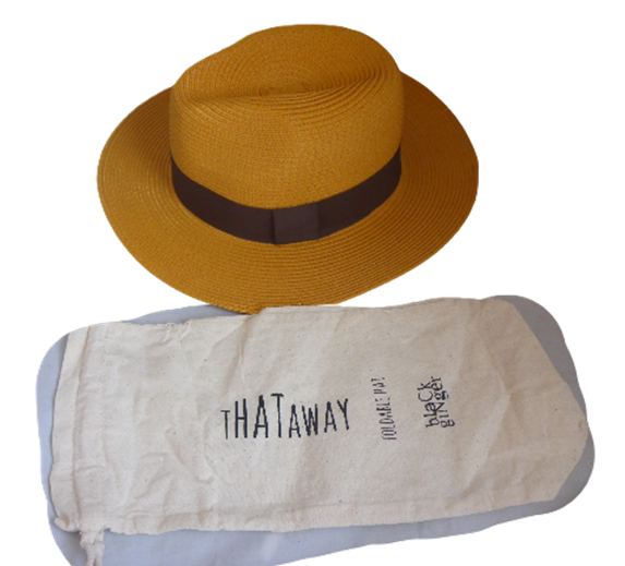 Black Ginger Panama Hat Foldable Roll Up + Travel Bag Mustard Yellow