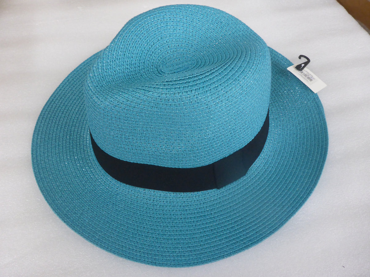 Black Ginger Panama Hat Foldable Roll Up + Travel Bag - Royal Blue