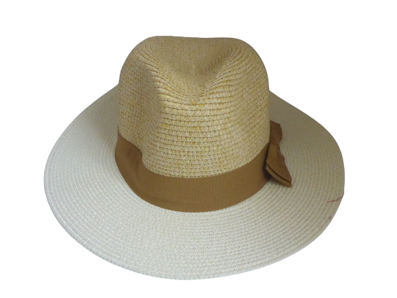 Black Ginger Foldable Panama Sun Hat | Cream & Yellow with Brown Band + Travel Bag