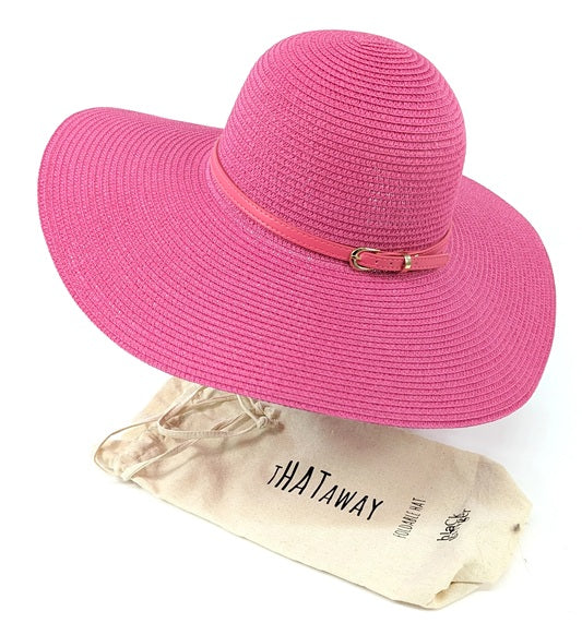 Black Ginger Bright Bold Pink Wide Brim Foldable Sun Hat with Travel Bag