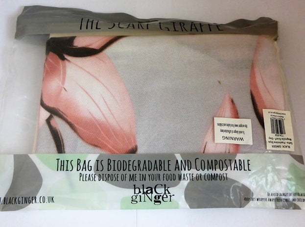Black Ginger Magnolia Pashmina Style Scarf Grey & Pink 180cm x 70cm