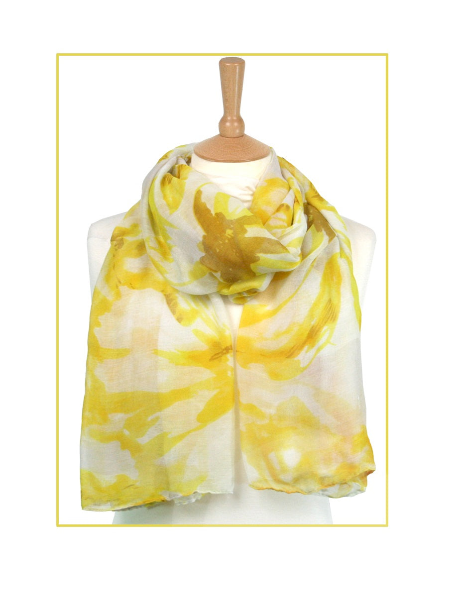Black Ginger Saninne 2-in-1 Scarf & Sarong | Large Flower Design | Yellow