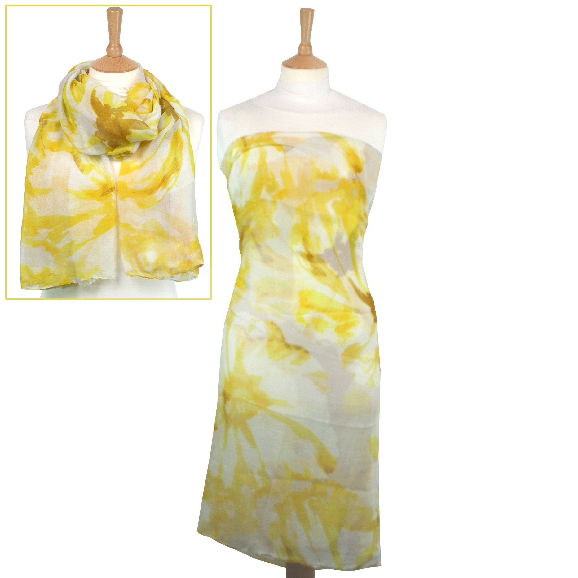 Black Ginger Saninne 2-in-1 Scarf & Sarong | Large Flower Design | Yellow
