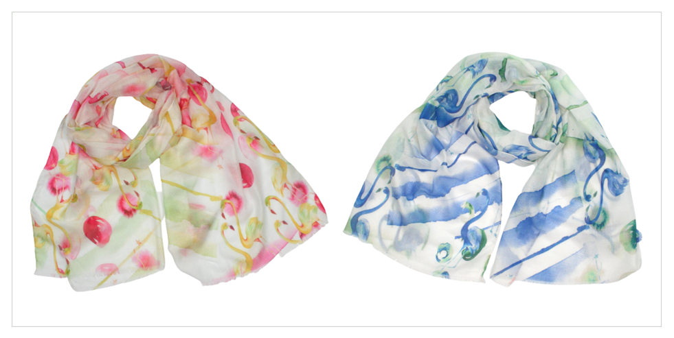 Black Ginger Sines Abstract Flamingo Scarves Pink & Blue Set of 2
