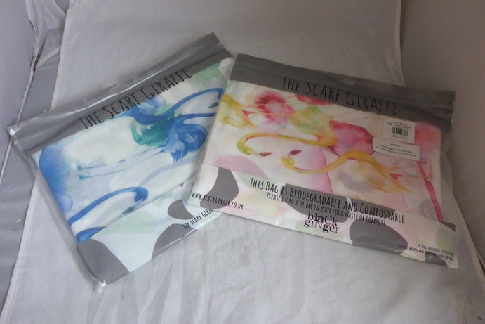 Black Ginger Sines Abstract Flamingo Scarves Pink & Blue Set of 2