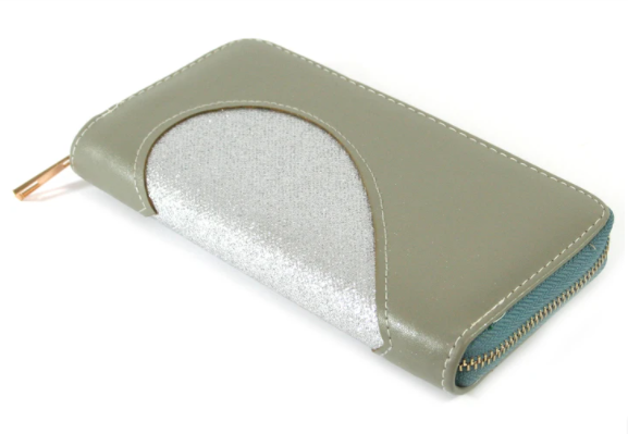 Black Ginger Grey Silver Glitter Heart Large Zip Purse