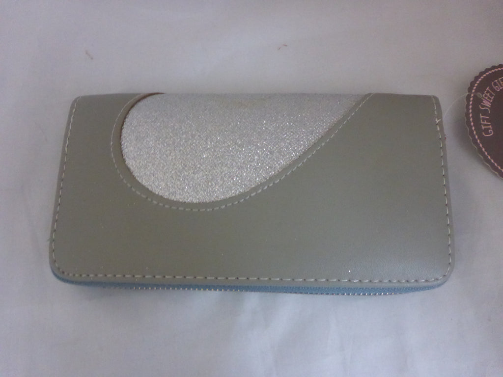 Black Ginger Grey Silver Glitter Heart Large Zip Purse