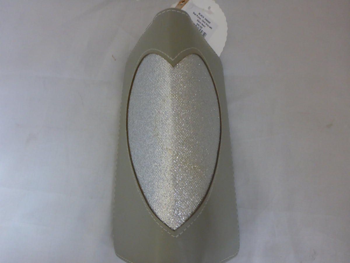 Black Ginger Grey Silver Glitter Heart Large Zip Purse