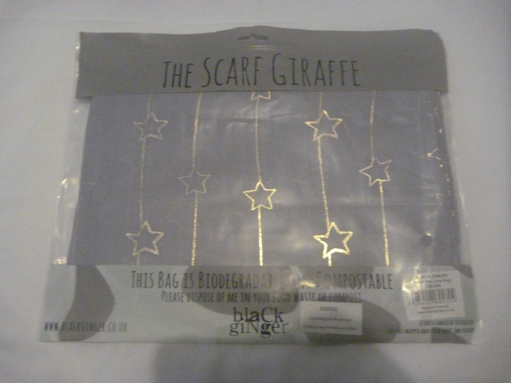 Black Ginger Star Line Grey Scarf with Silver Stars