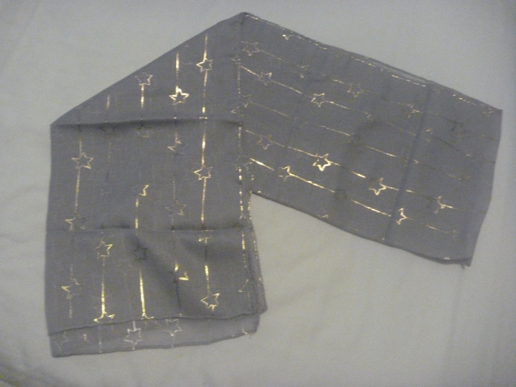 Black Ginger Star Line Grey Scarf with Silver Stars