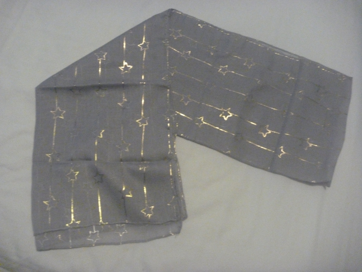Black Ginger Star Line Grey Scarf with Silver Stars