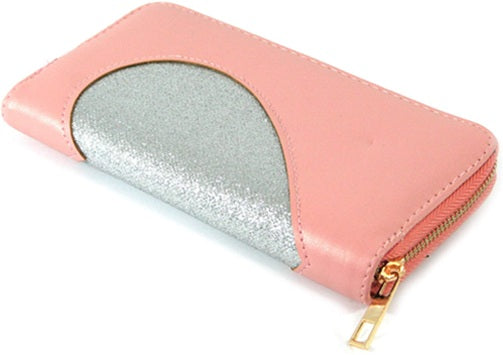 Black Ginger Pink Glitter Heart Large Zip Purse