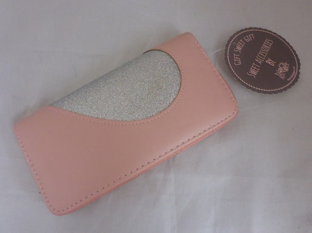 Black Ginger Pink Glitter Heart Large Zip Purse