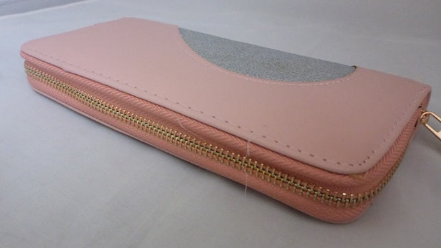 Black Ginger Pink Glitter Heart Large Zip Purse