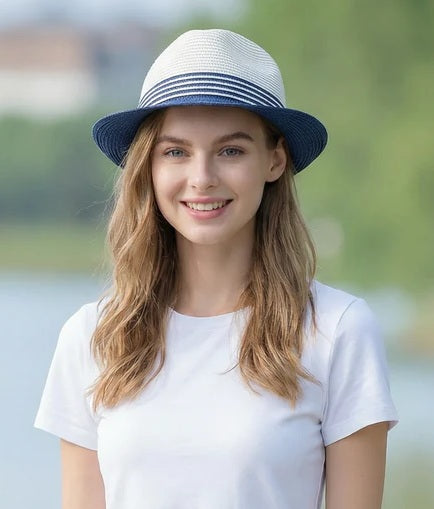 Black Ginger Trilby Foldable Hat  + Travel Bag - Blue to White Gradient