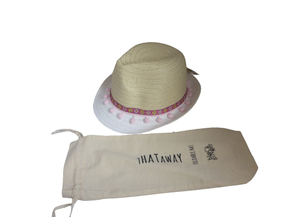 Black Ginger Trilby Foldable Hat  + Travel Bag - Pom Pom Adult