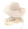 Black Ginger Foldable Wide Brim Sun Hat Beaded Pink with Bow & Travel Bag