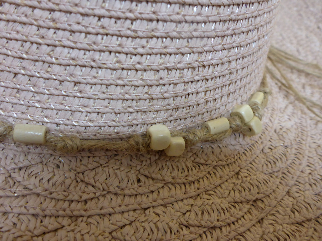 Black Ginger Foldable Wide Brim Sun Hat Beaded Pink with Bow & Travel Bag