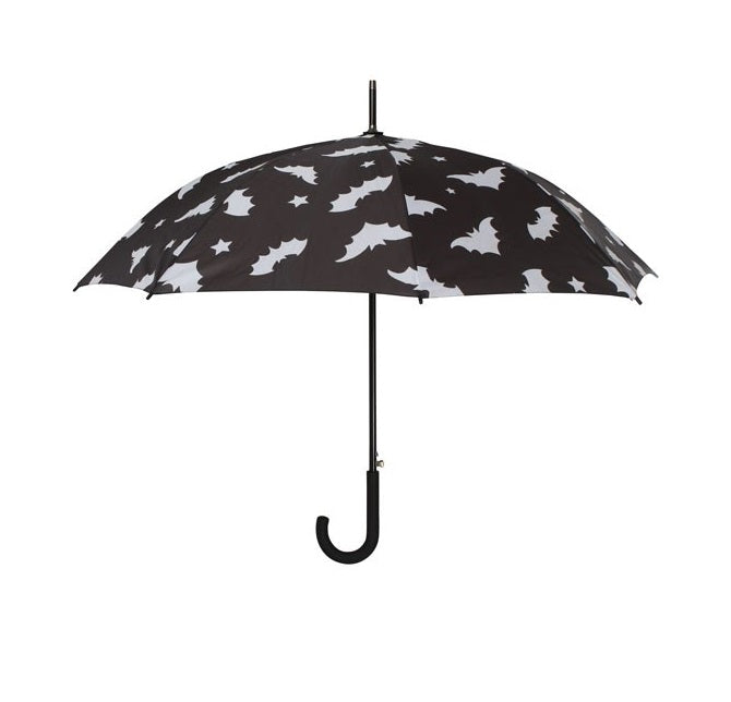 Gothic Halloween Large Stick Umbrella - Bat & Stars / Spider Web Designs