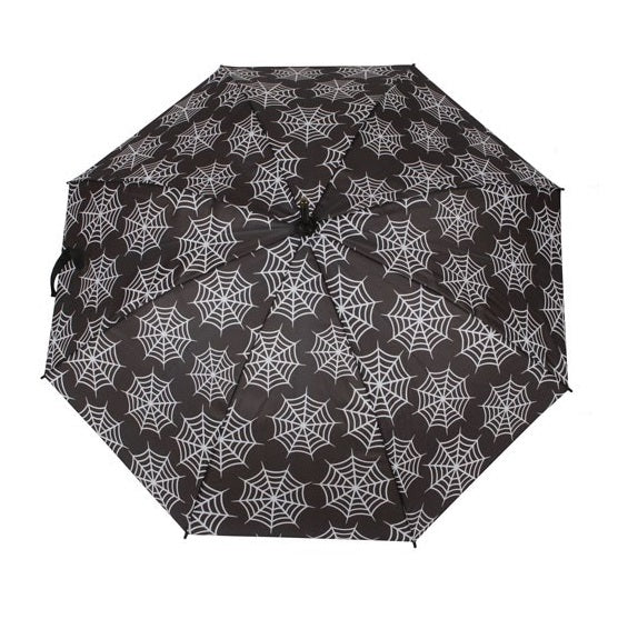 Gothic Halloween Large Stick Umbrella - Bat & Stars / Spider Web Designs