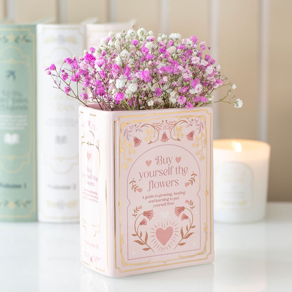 Something Different Book Club Buy Yourself The Flowers Pink Ceramic Book Shaped Flower Vase