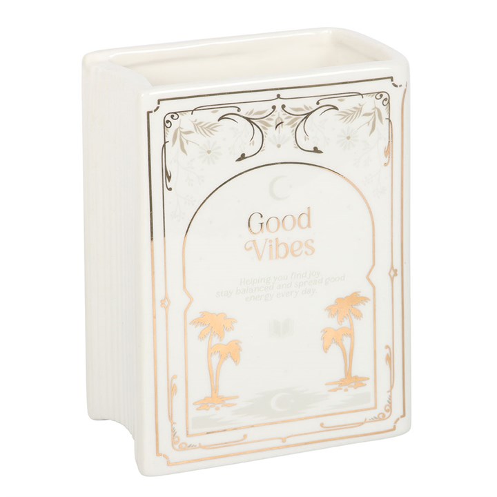 Something Different Book Club Good Vibes White Ceramic Book Shaped Flower Vase
