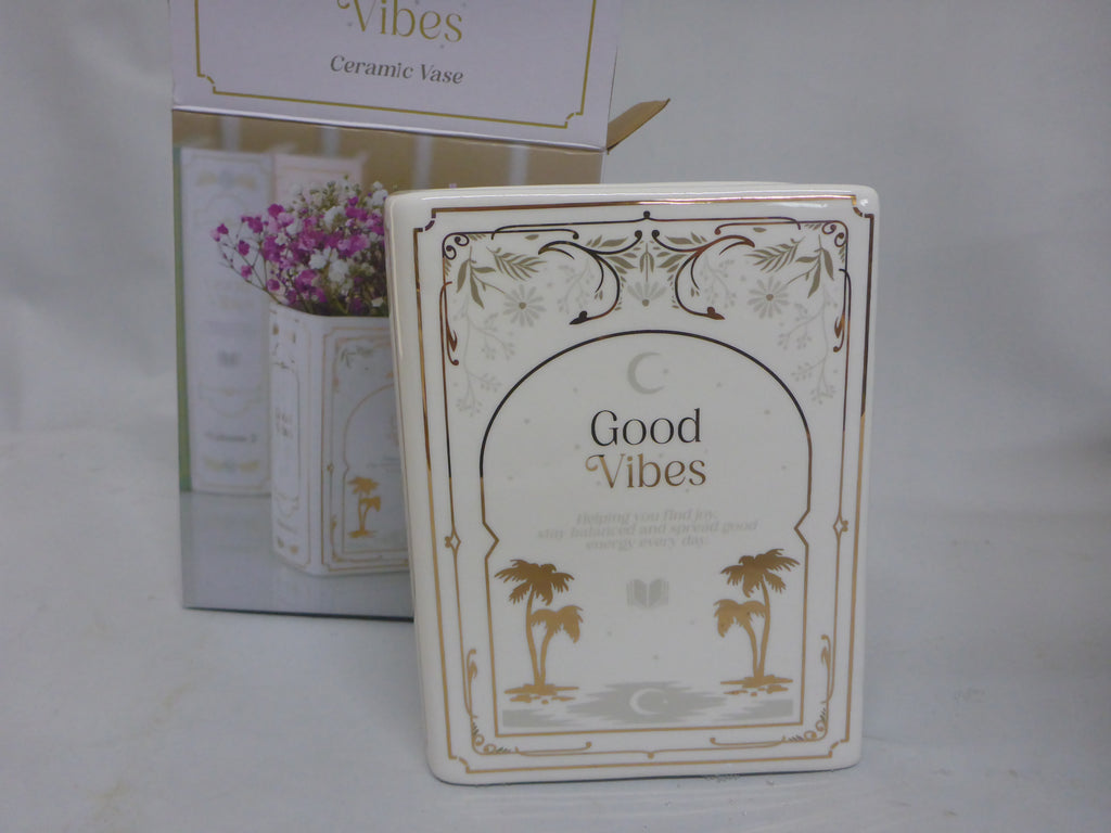 Something Different Book Club Good Vibes White Ceramic Book Shaped Flower Vase