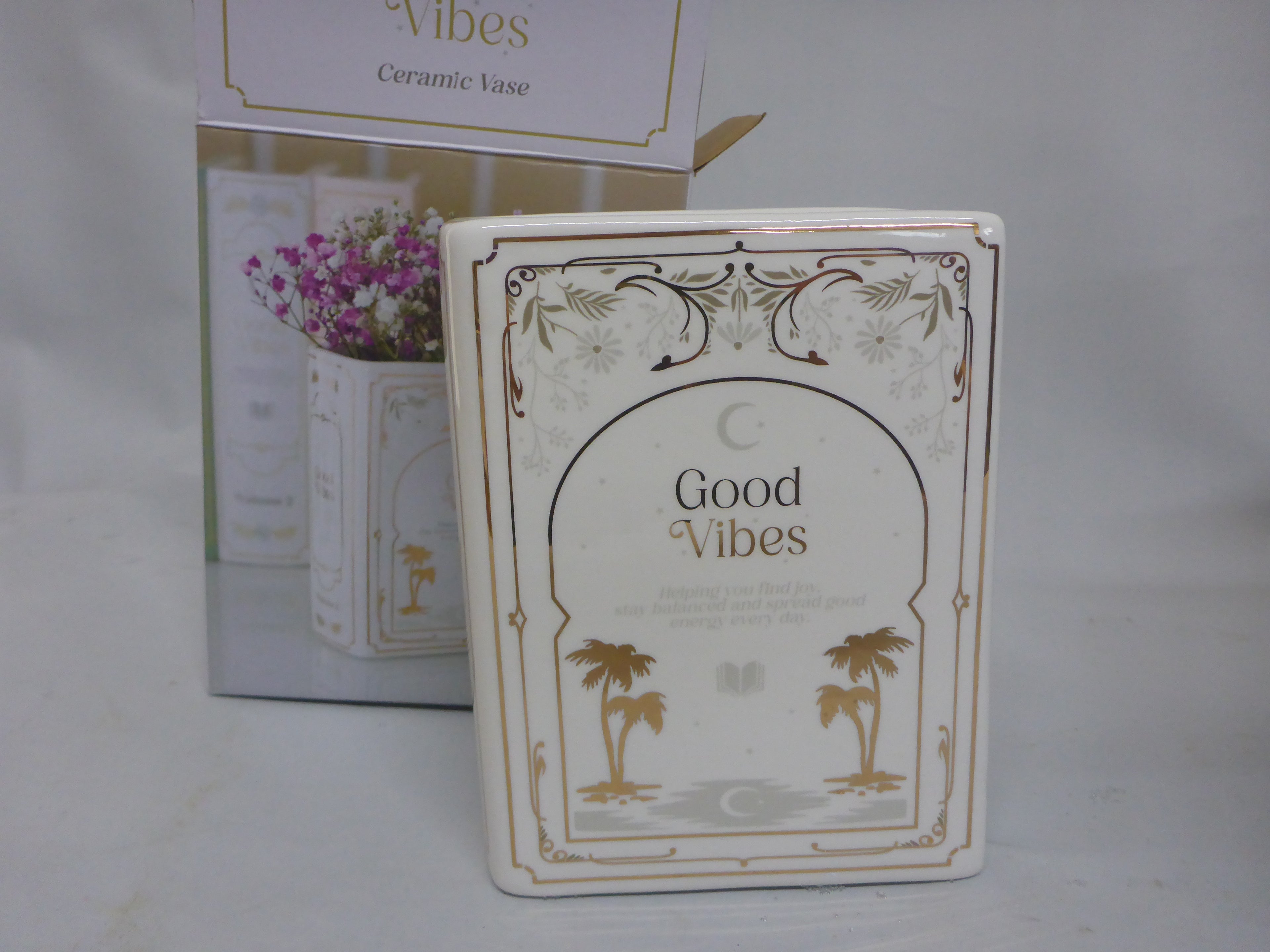 Something Different Book Club Good Vibes White Ceramic Book Shaped Flower Vase
