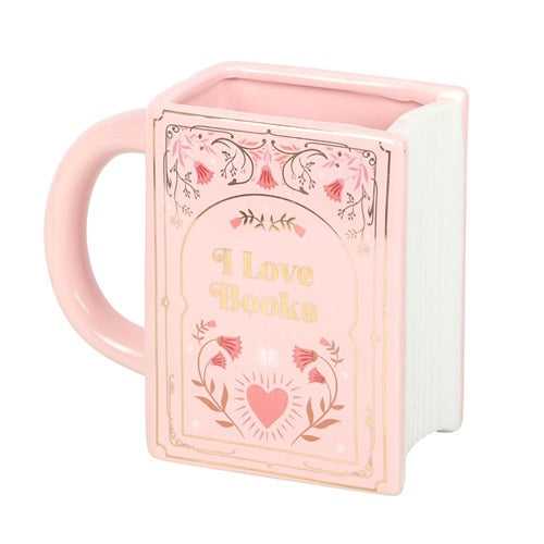 I Love Books Book Shaped Ceramic Mug | Pink | The Book Club | Something Different