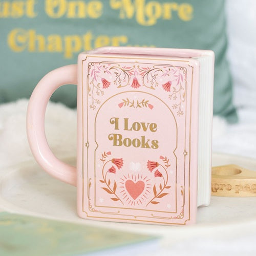 I Love Books Book Shaped Ceramic Mug | Pink | The Book Club | Something Different