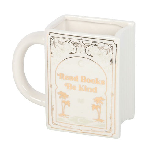 Read Books Be Kind Book Shaped Ceramic Mug | White | The Book Club | Something Different