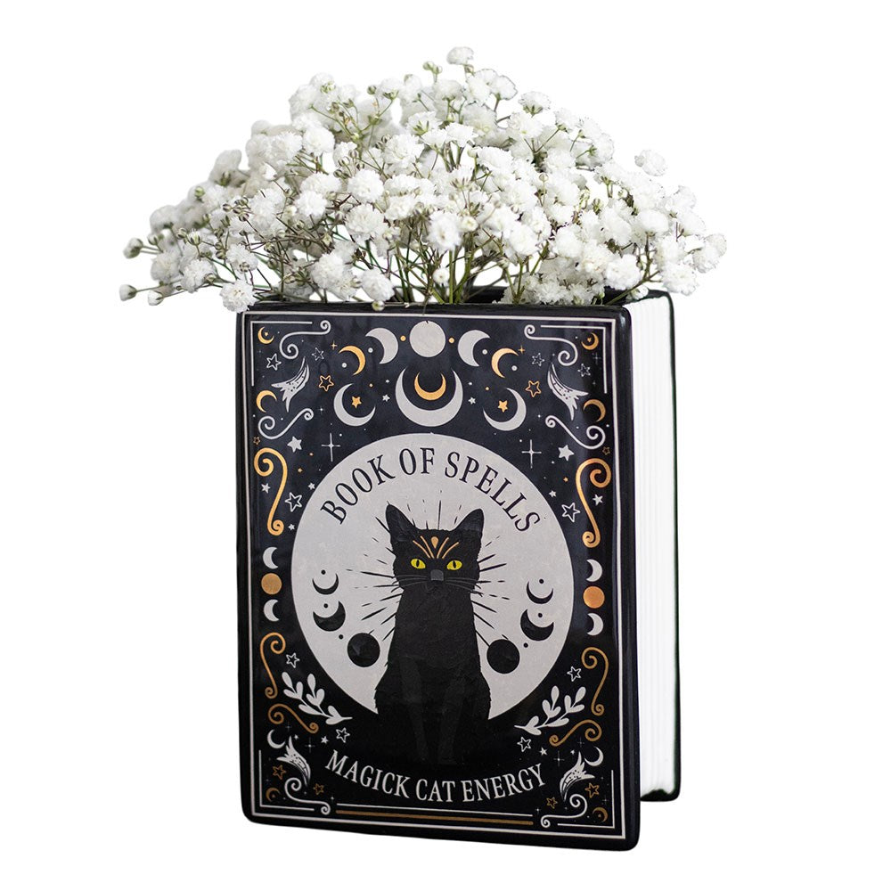 Black Cat Magick Book of Spells Shaped Flower Vase | Spirit of Equinox