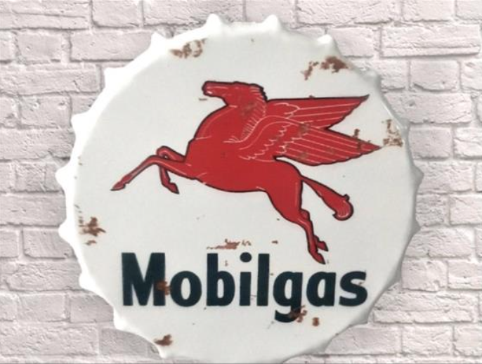 Mobilgas Pegasus Vintage Metal Bottle Top Wall Sign Retro Bar & Man Cave Décor