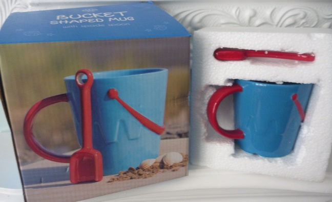 Sandcastle Bucket & Spade Shaped Mug and Spoon Set Blue Red | Pastel Pier | Something Different (Copy)