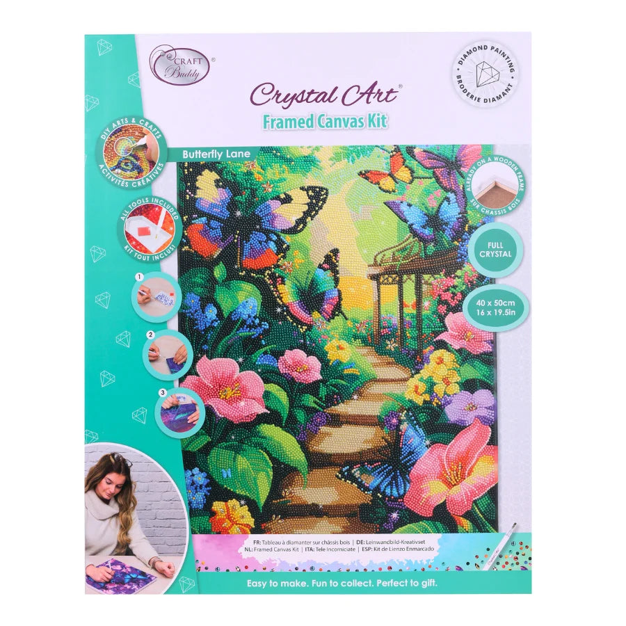 Butterfly Lane Crystal Art Canvas Kit | 40 x 50cm | Craft Buddy