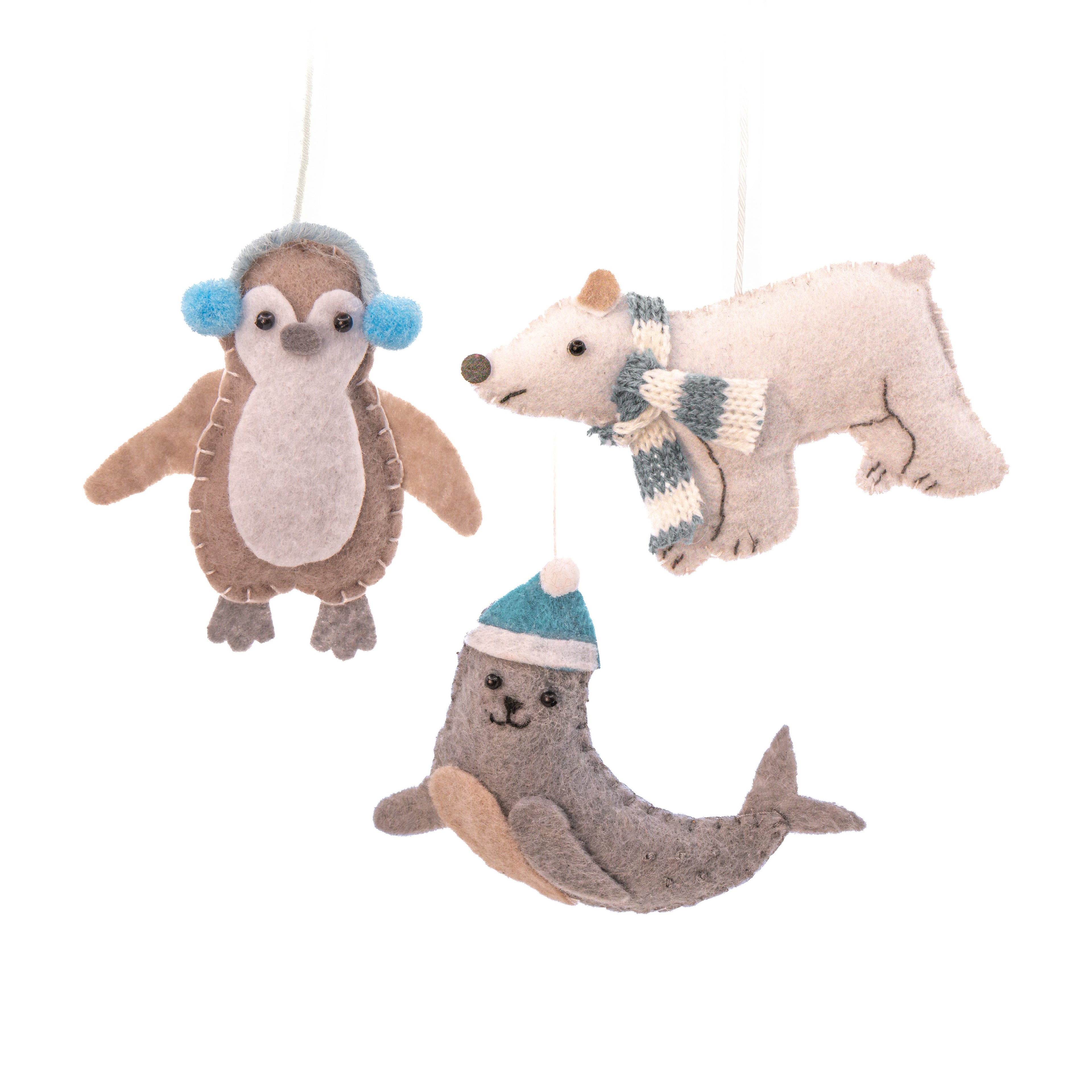 Sass & Belle Arctic Animals Felt Hanging Christmas Decorations Set of 3