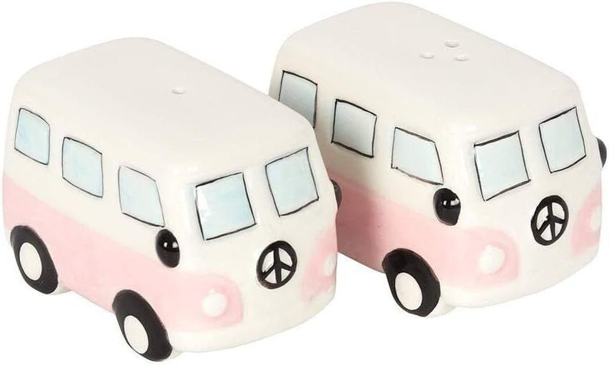 Retro Camper Van Salt & Pepper Shaker Set – Pink & White Ceramic Cruet
