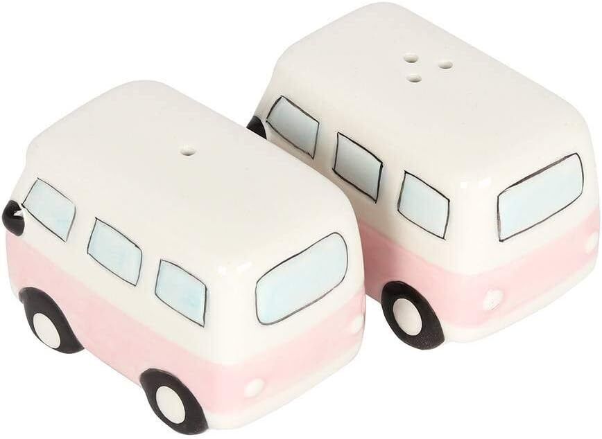 Retro Camper Van Salt & Pepper Shaker Set – Pink & White Ceramic Cruet