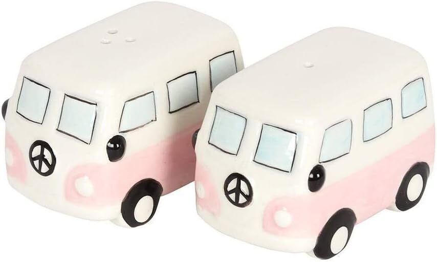 Retro Camper Van Salt & Pepper Shaker Set – Pink & White Ceramic Cruet