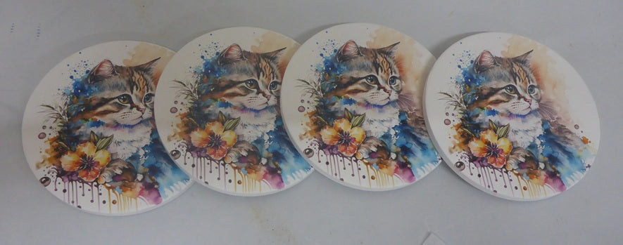 Kozzy Rainbow Animal Ceramic Coasters Set of 4 | Cat & Dog Pop Art Design