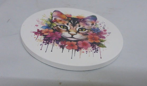 Kozzy Rainbow Animal Ceramic Coasters Set of 4 | Watercolour Kitten Pink & Orange