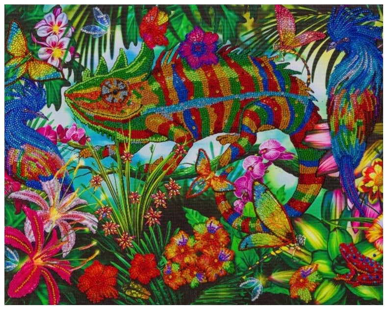 Chameleon Jungle Crystal Art Canvas Kit | 40 x 50cm | Craft Buddy